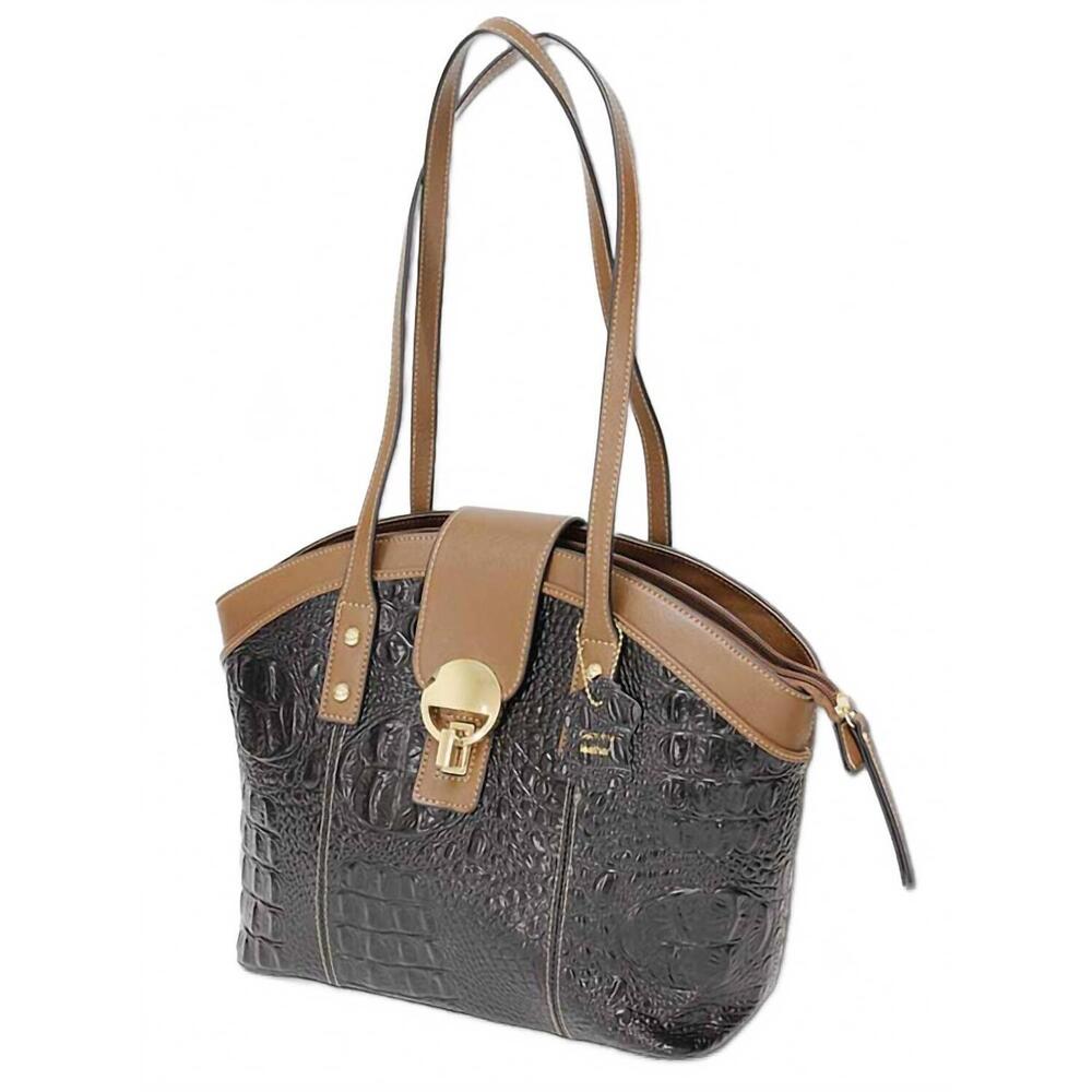 NEW MC HANDBAGS women's la rochelle crocodile embossed leather tote bag in black